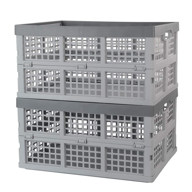 Doryh 34 Quart Plastic Crates, Collapsible Storage Crates/Stackable Storage Container Basket, 2-Pack - Image 1